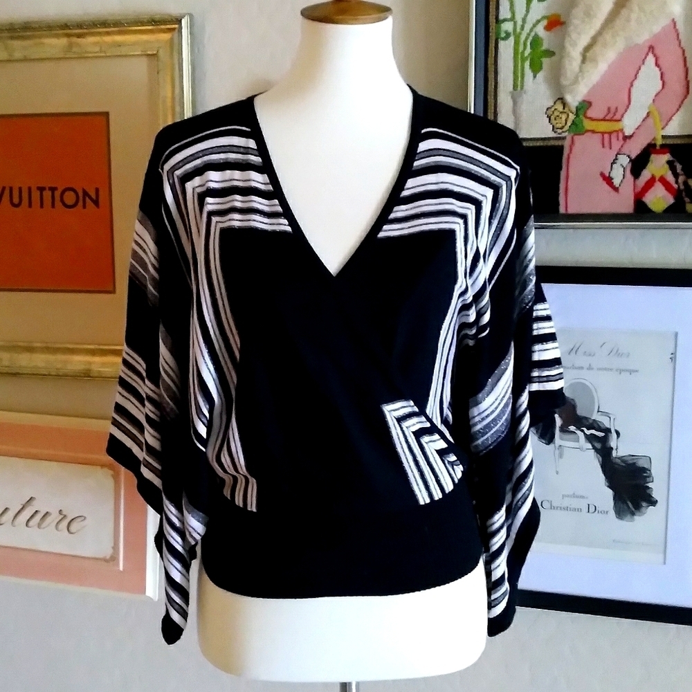 Bebe‎  90's Black and Silver Silk Bat Wing Sweater